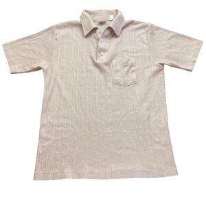 Vintage Mister Man Beige Short Sleeve Knit Shirt w/ Pocket 60s 70s MCM Retro